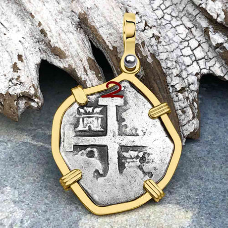 Pirate Era 1738 Spanish 1 Reale Cob Piece of Eight 14K Gold Pendant