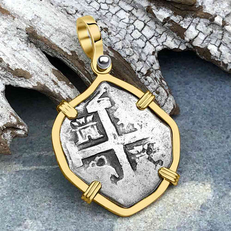 Pirate Era 1738 Spanish 1 Reale Cob Piece of Eight 14K Gold Pendant