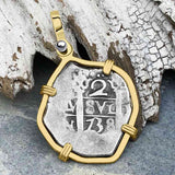 Pirate Era 1738 Spanish 1 Reale Cob Piece of Eight 14K Gold Pendant