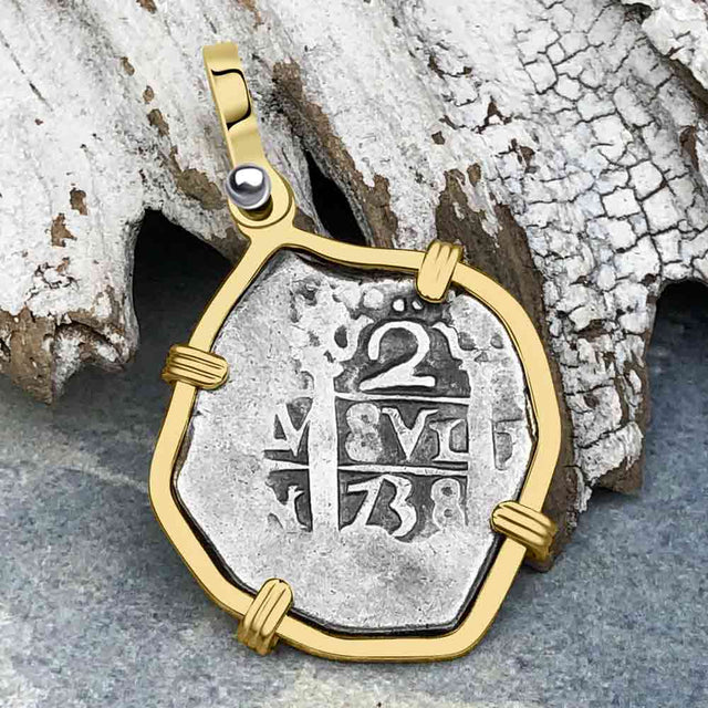 Pirate Era 1738 Spanish 1 Reale Cob Piece of Eight 14K Gold Pendant