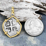 Pirate Era 1738 Spanish 1 Reale Cob Piece of Eight 14K Gold Pendant