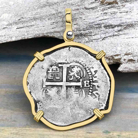 Pirate Era 1666 Spanish 2 Reale Cob Piece of Eight 14K Gold Pendant