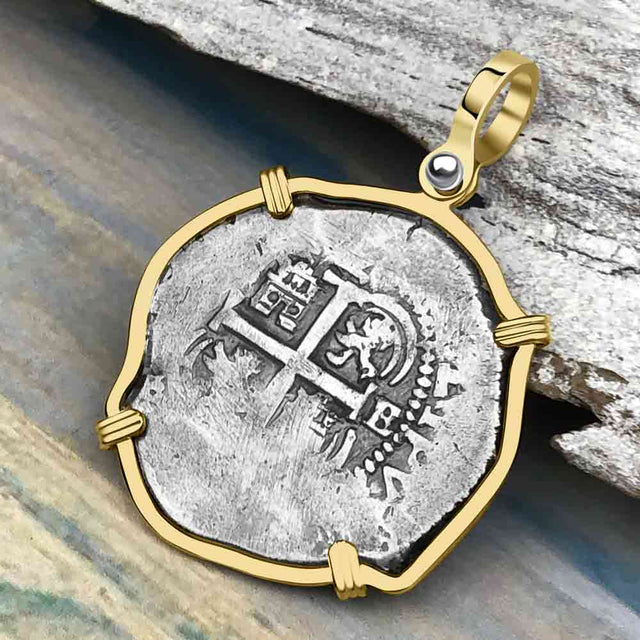 Pirate Era 1666 Spanish 2 Reale Cob Piece of Eight 14K Gold Pendant