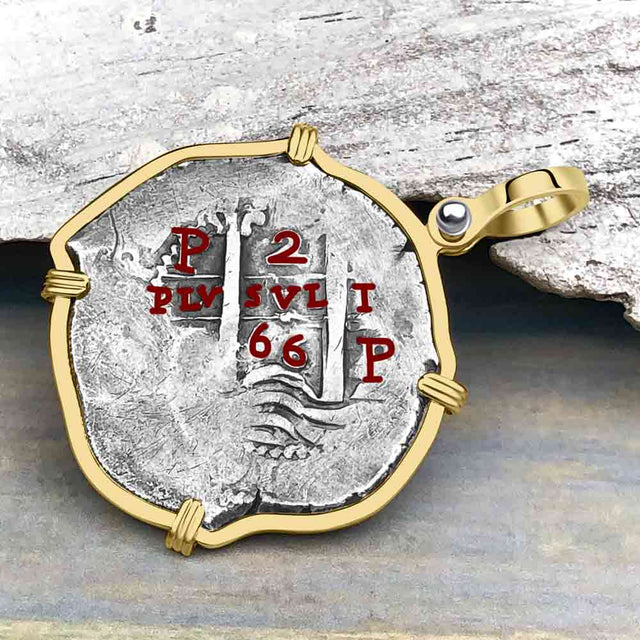 Pirate Era 1666 Spanish 2 Reale Cob Piece of Eight 14K Gold Pendant
