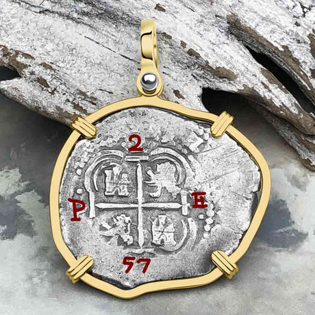 Pirate Era 1657 Spanish 2 Reale Cob Piece of Eight 14K Gold Pendant