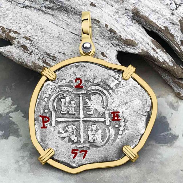 Pirate Era 1657 Spanish 2 Reale Cob Piece of Eight 14K Gold Pendant