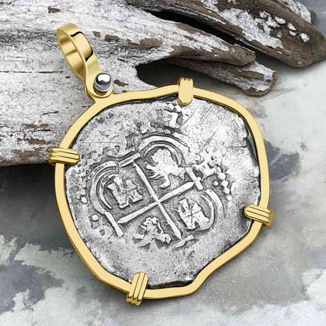 Pirate Era 1657 Spanish 2 Reale Cob Piece of Eight 14K Gold Pendant