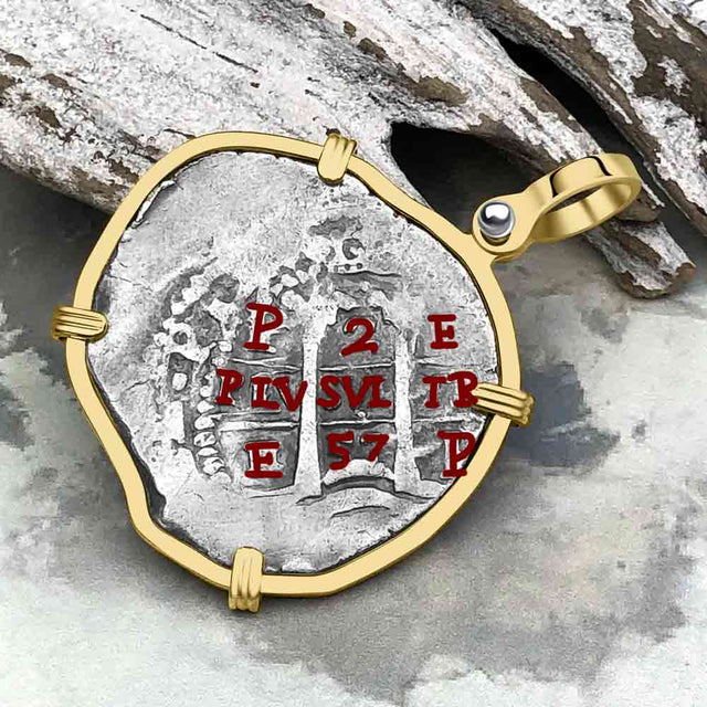 Pirate Era 1657 Spanish 2 Reale Cob Piece of Eight 14K Gold Pendant
