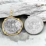 Pirate Era 1657 Spanish 2 Reale Cob Piece of Eight 14K Gold Pendant