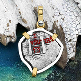 Heart Shaped 1653 Consolacion Shipwreck Pirate Era Spanish 1 Reale Piece of Eight 14K Gold & Sterling Silver Pendant