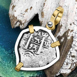 Heart Shaped 1653 Consolacion Shipwreck Pirate Era Spanish 1 Reale Piece of Eight 14K Gold & Sterling Silver Pendant