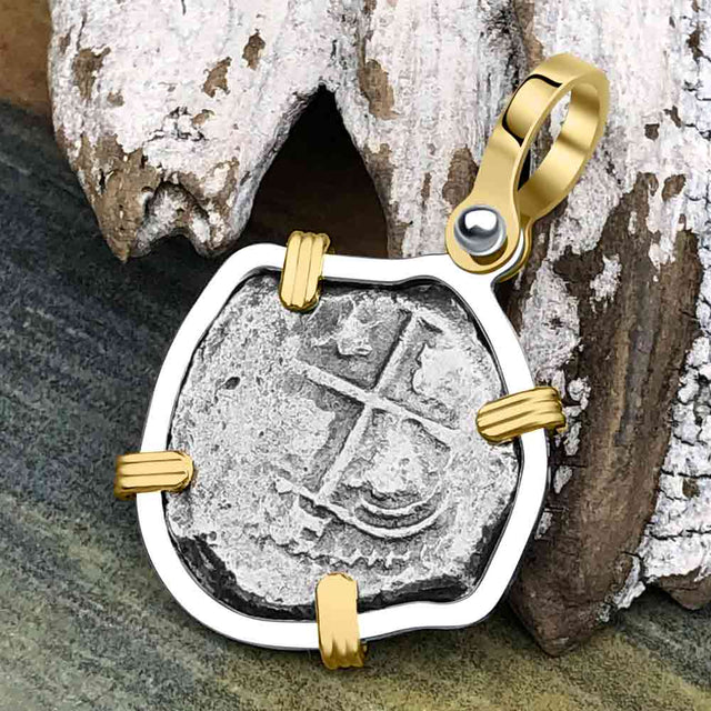 1664 Consolacion Shipwreck Pirate Era Spanish 1 Reale Piece of Eight 14K Gold & Sterling Silver Pendant