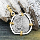 1664 Consolacion Shipwreck Pirate Era Spanish 1 Reale Piece of Eight 14K Gold & Sterling Silver Pendant