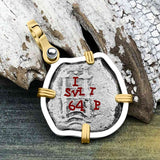 1664 Consolacion Shipwreck Pirate Era Spanish 1 Reale Piece of Eight 14K Gold & Sterling Silver Pendant