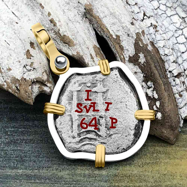 1664 Consolacion Shipwreck Pirate Era Spanish 1 Reale Piece of Eight 14K Gold & Sterling Silver Pendant