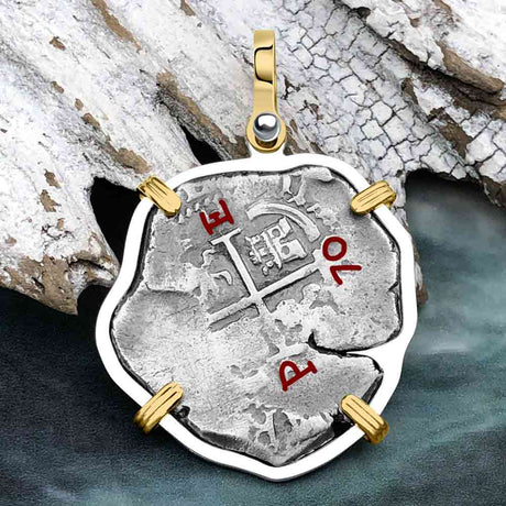 1670 Consolacion Shipwreck Pirate Era Spanish 2 Reale Piece of Eight 14K Gold & Sterling Silver Pendant