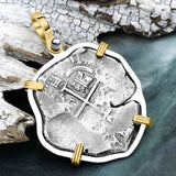 1670 Consolacion Shipwreck Pirate Era Spanish 2 Reale Piece of Eight 14K Gold & Sterling Silver Pendant