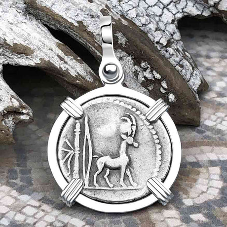 Roman Republic Silver Denarius 55 BC Diana and the Goat Sterling Silver Pendant