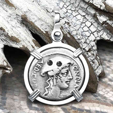 Roman Republic Silver Denarius 55 BC Diana and the Goat Sterling Silver Pendant