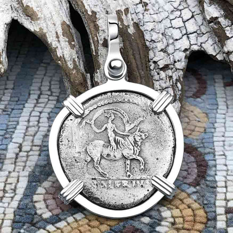 Roman Republic Under Julius Caesar Silver Denarius 45 BC Apollo and Europa Sterling Silver Pendant