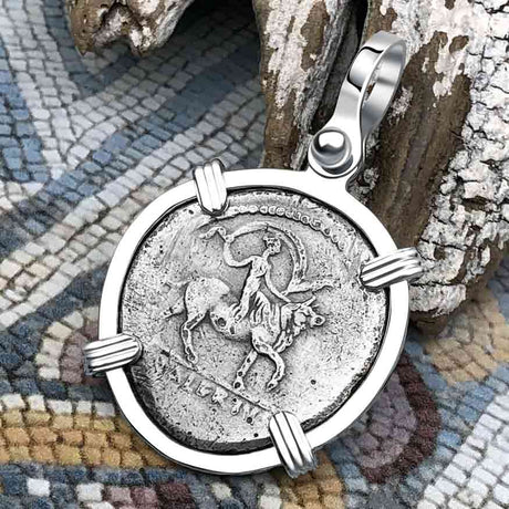 Roman Republic Under Julius Caesar Silver Denarius 45 BC Apollo and Europa Sterling Silver Pendant