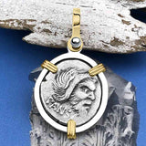 Roman Republic Silver Denarius 48 BC Pan and Jupiter 14K Gold and Sterling Silver Pendant