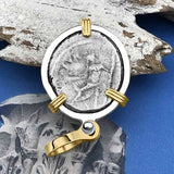 Roman Republic Silver Denarius 48 BC Pan and Jupiter 14K Gold and Sterling Silver Pendant