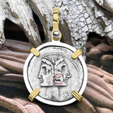 Roman Republic Silver Denarius 114 BC Janus  - the God of Beginnings, Change and Endings 14K Gold and Sterling Silver Pendant 