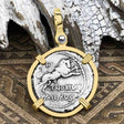 Roman Republic Silver Denarius 105 BC Juno and the Bull 14K Gold Pendant