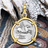 Roman Republic Silver Denarius 90 BC Pegasus 14K Gold Pendant