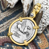 Roman Republic Silver Denarius 90 BC Pegasus 14K Gold Pendant