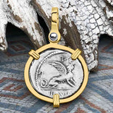 Roman Republic Silver Denarius 46 BC the Sphinx & the Prophetess 14K Gold Pendant