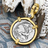 Roman Republic Silver Denarius 46 BC the Sphinx & the Prophetess 14K Gold Pendant