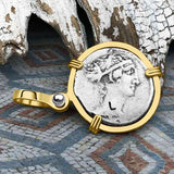 Roman Republic Silver Denarius 46 BC the Sphinx & the Prophetess 14K Gold Pendant