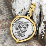 Roman Republic Silver Denarius 48 BC Pan and Jupiter 14K Gold Pendant