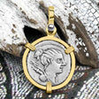 Roman Republic Silver Denarius 73 BC Diana & the Hound 14K Gold Pendant