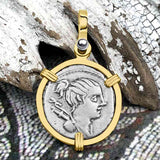Roman Republic Silver Denarius 73 BC Diana & the Hound 14K Gold Pendant