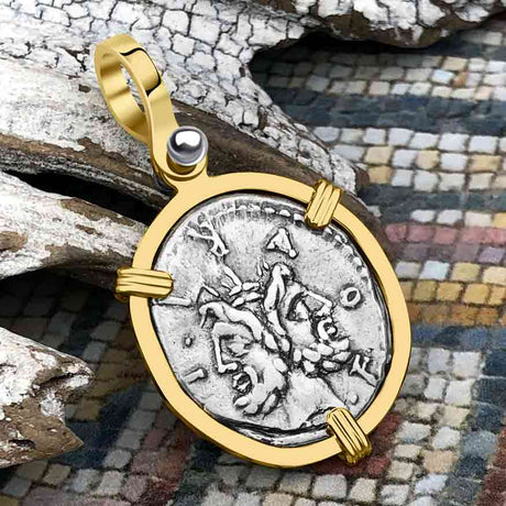 Roman Republic Silver Denarius 119 BC Janus - the God of Beginnings, Change and Endings 14K Gold Pendant