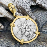 Roman Republic Silver Denarius 119 BC Janus - the God of Beginnings, Change and Endings 14K Gold Pendant