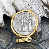 Roman Republic Silver Denarius 119 BC Janus - the God of Beginnings, Change and Endings 14K Gold Pendant