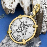 Roman Republic Silver Denarius 119 BC Janus - the God of Beginnings, Change and Endings 14K Gold Pendant