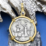 Roman Republic Silver Denarius 119 BC Janus - the God of Beginnings, Change and Endings 14K Gold Pendant