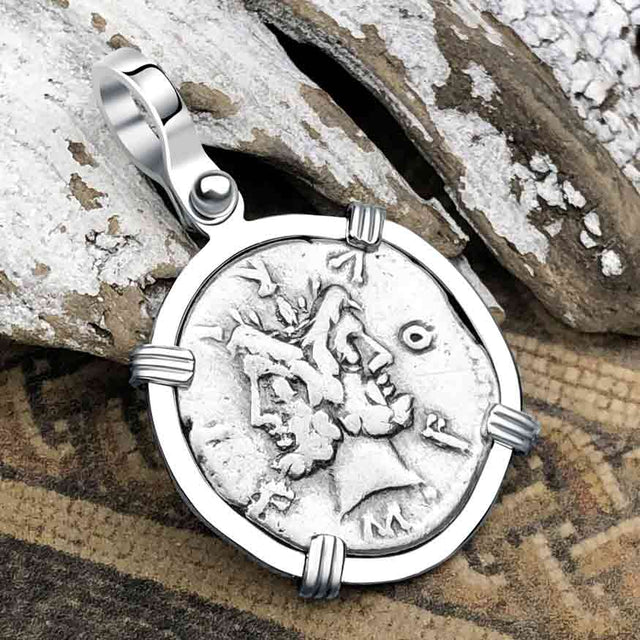 Roman Republic Silver Denarius 119 BC Janus - the God of Beginnings, Change and Endings 14K White Gold Pendant
