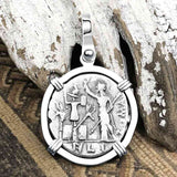 Roman Republic Silver Denarius 119 BC Janus - the God of Beginnings, Change and Endings 14K White Gold Pendant
