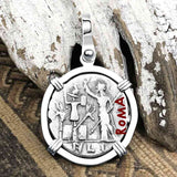 Roman Republic Silver Denarius 119 BC Janus - the God of Beginnings, Change and Endings 14K White Gold Pendant