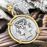 Roman Republic Rare Silver Quadrigatus 225 BC Janus, the God of Beginnings, Change and Endings 14K Gold Pendant