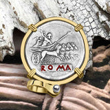 Roman Republic Rare Silver Quadrigatus 225 BC Janus, the God of Beginnings, Change and Endings 14K Gold Pendant