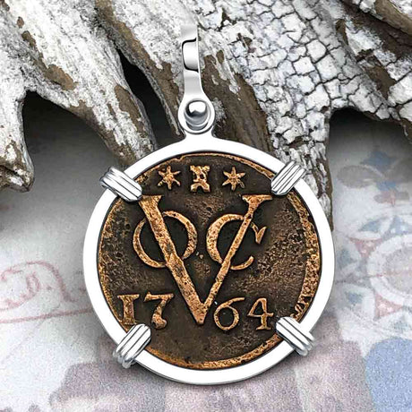VOC - Dutch East India Company Shipwreck -1764 1 Duit Sterling Silver Pendant