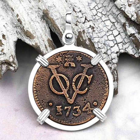 VOC - Dutch East India Company Shipwreck -1734 1 Duit Sterling Silver Pendant