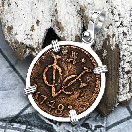 VOC - Dutch East India Company Shipwreck -1748 1 Duit Sterling Silver Pendant